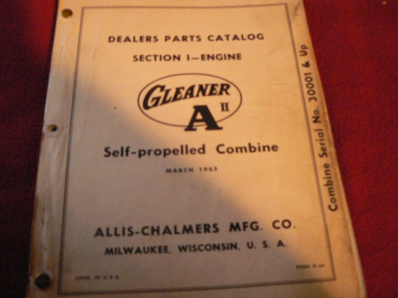 Allis Chalmers Gleaner A II Combine Engine Dealer&rsquo;s Parts Book