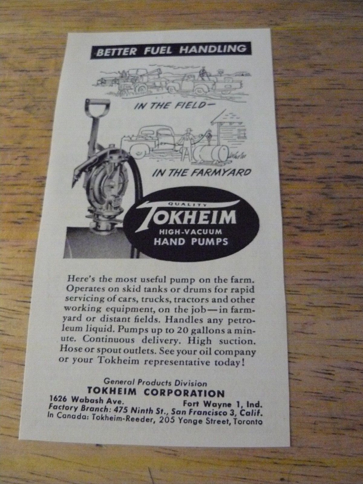 THE FARM QUARTERLY-SPRING 1957-AD- TOKHEIM HAND PUMPS/ FT WAYNE, IND/SAN FRAN CA
