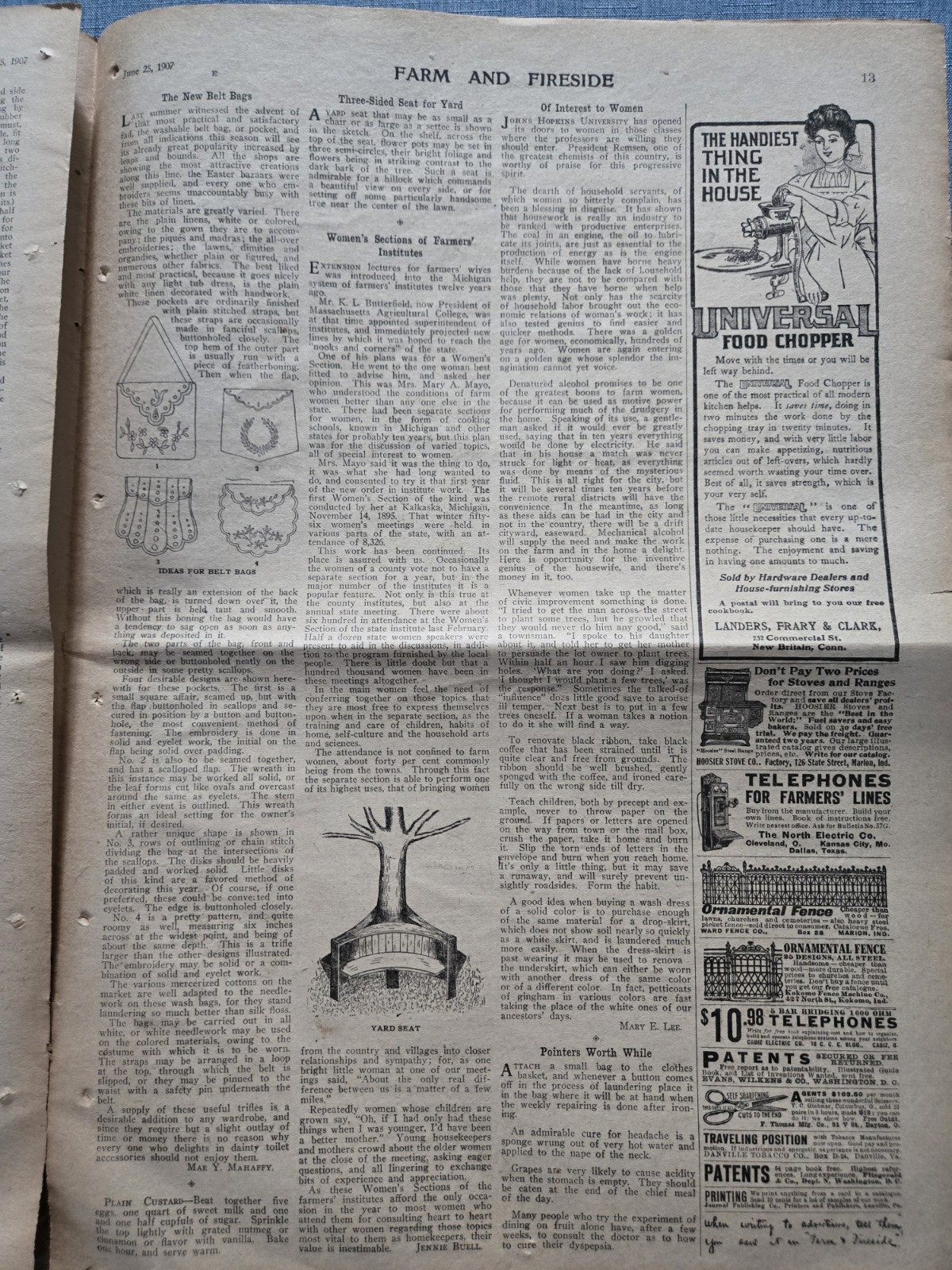 Farm & Fireside Newspaper – Antique Agriculture 1907 Articles Ads Illustrations