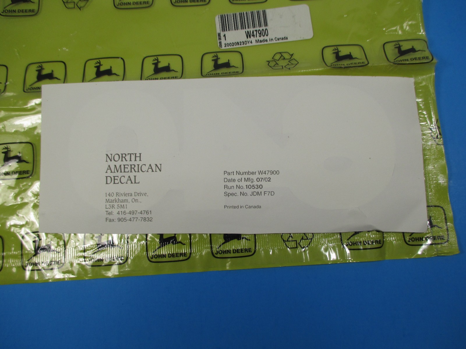 Vintage NOS Genuine John Deere OEM Label #W47900 « 640 » NOS2