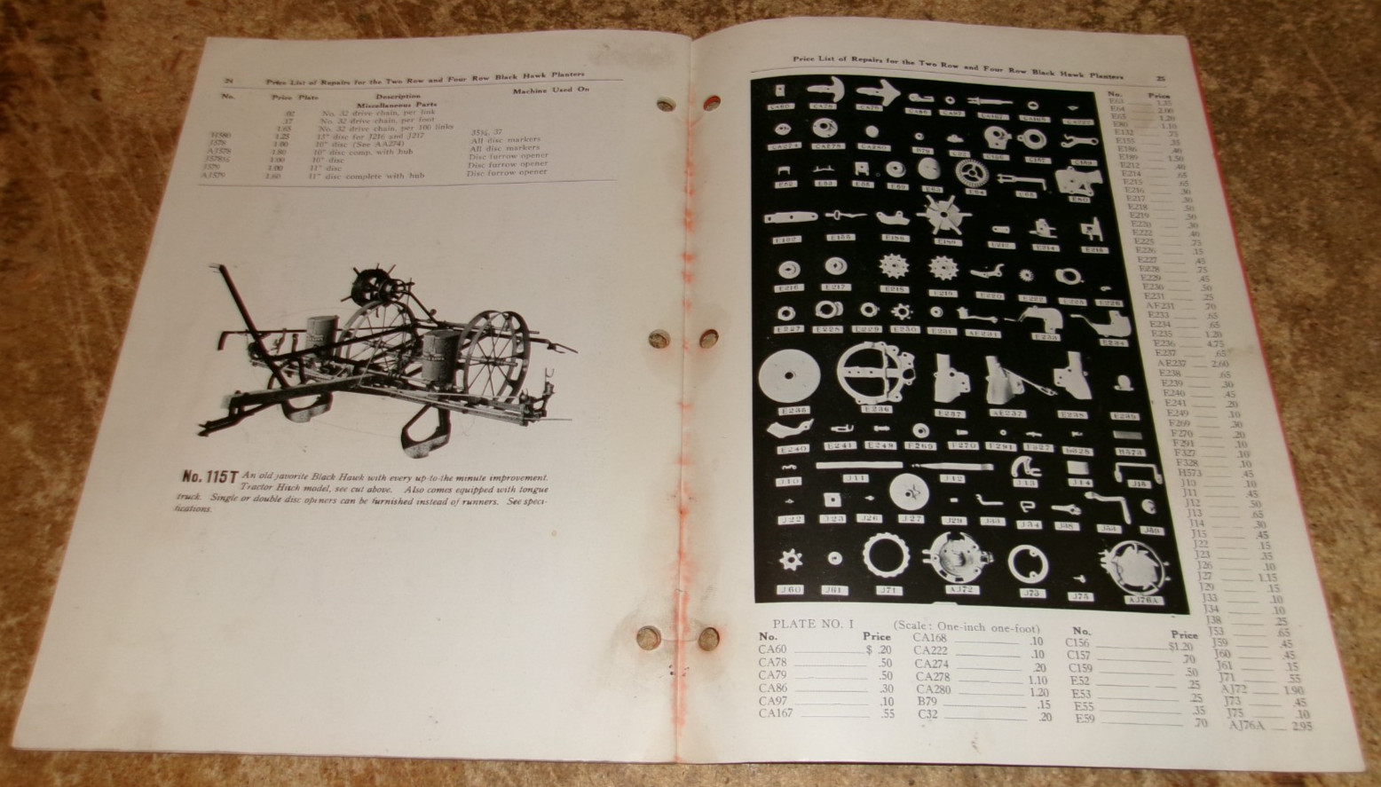 1941 black hawk planters price/repair list see description in good shape used