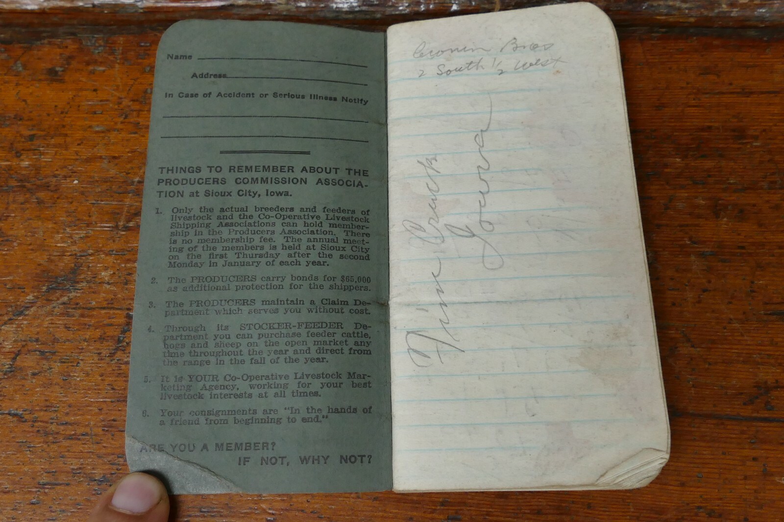 Vintage 1930’s Producers Commission Association Livestock Notebook Sioux City IA