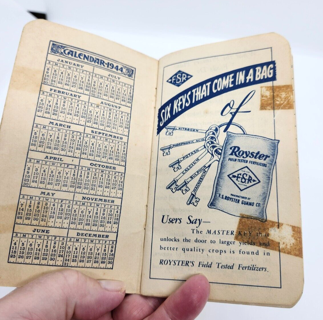 Royster Premium Quality Fertilizers VTG 1944 Notebook Advertising Note Pad