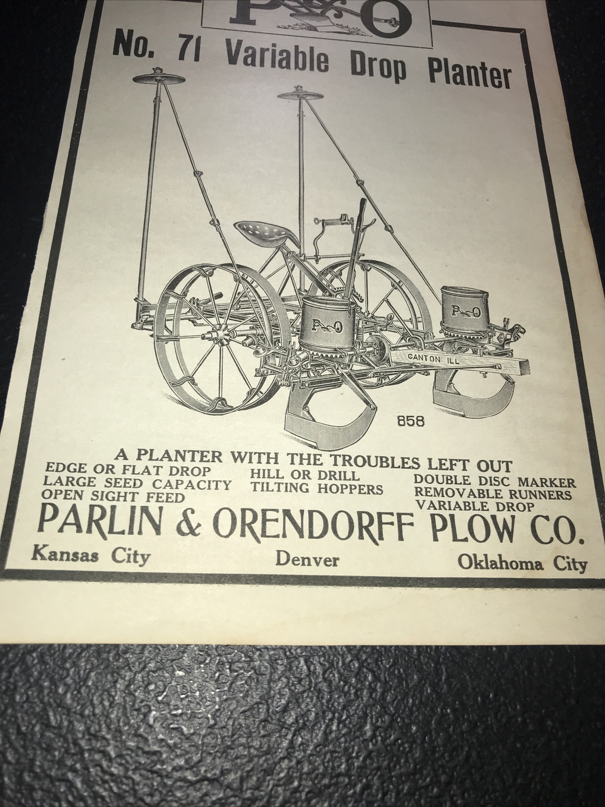 1916 Parlin & Orendorff P&O Farm Advertising – Kansas City Denver Oklahoma