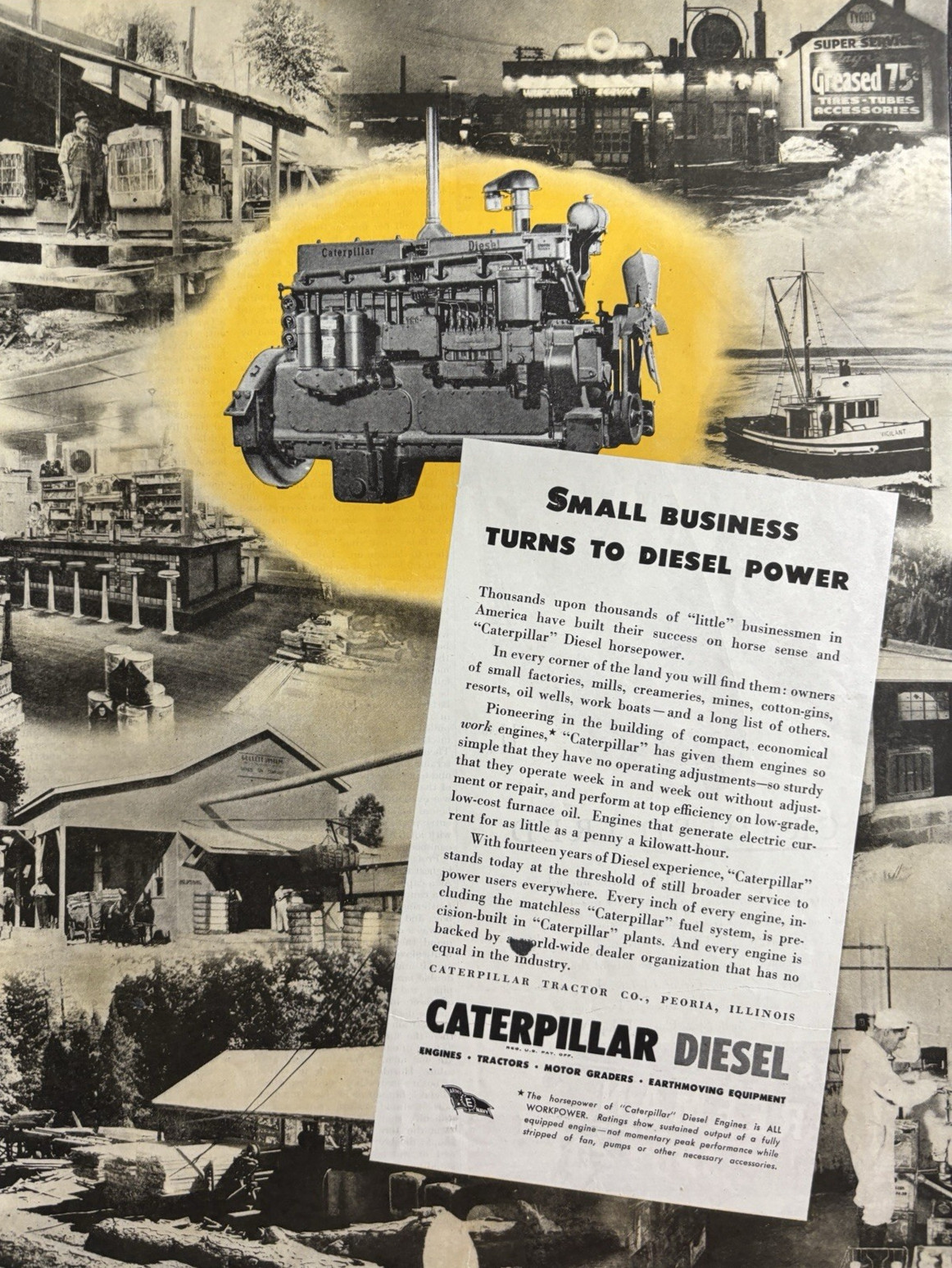 Caterpillar Tractor Co Peoria Diesel Small Business Power Vintage Prin Ad 1945