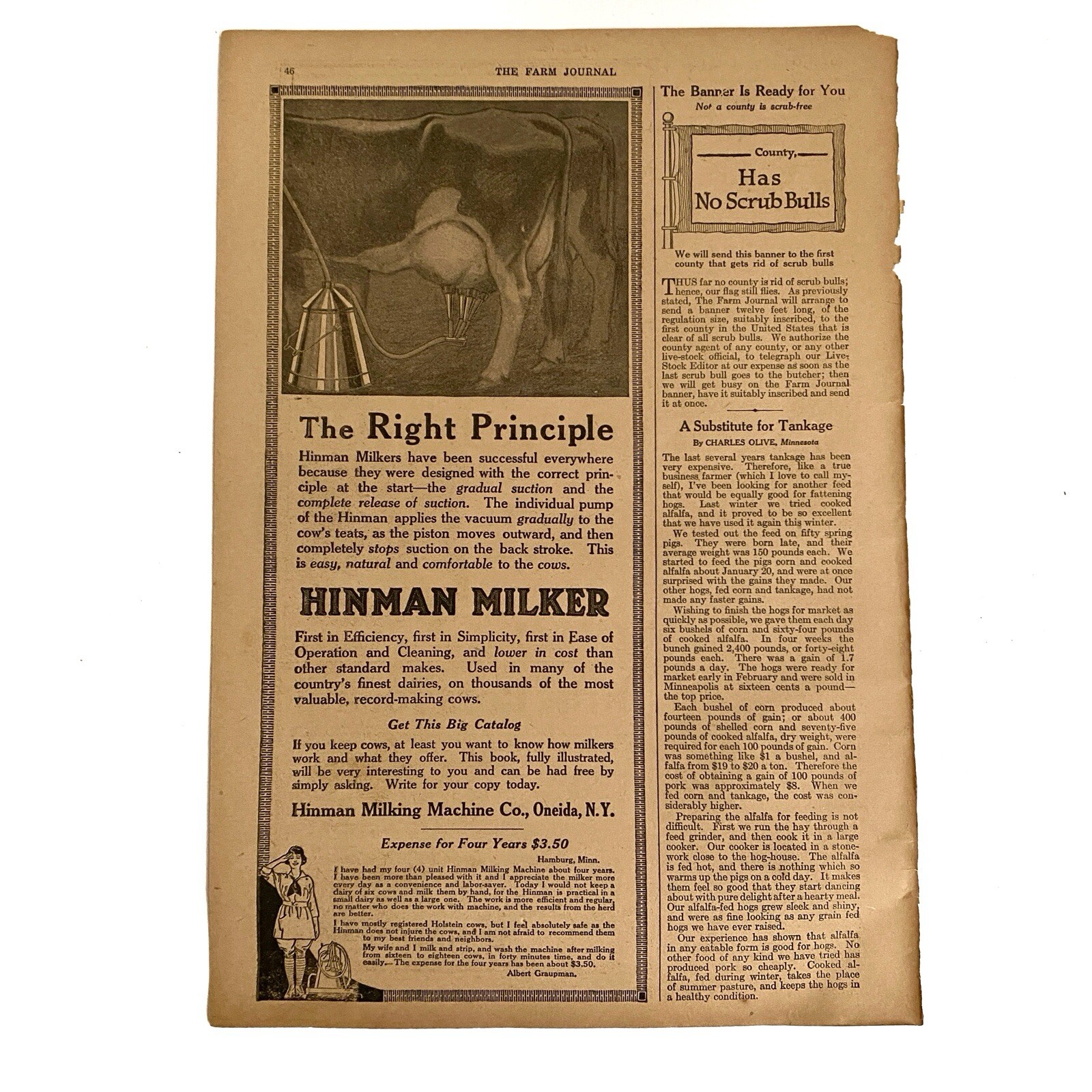 1920 Hinman Milker Print Ad Hinman Milking Machines Oneida New York NY