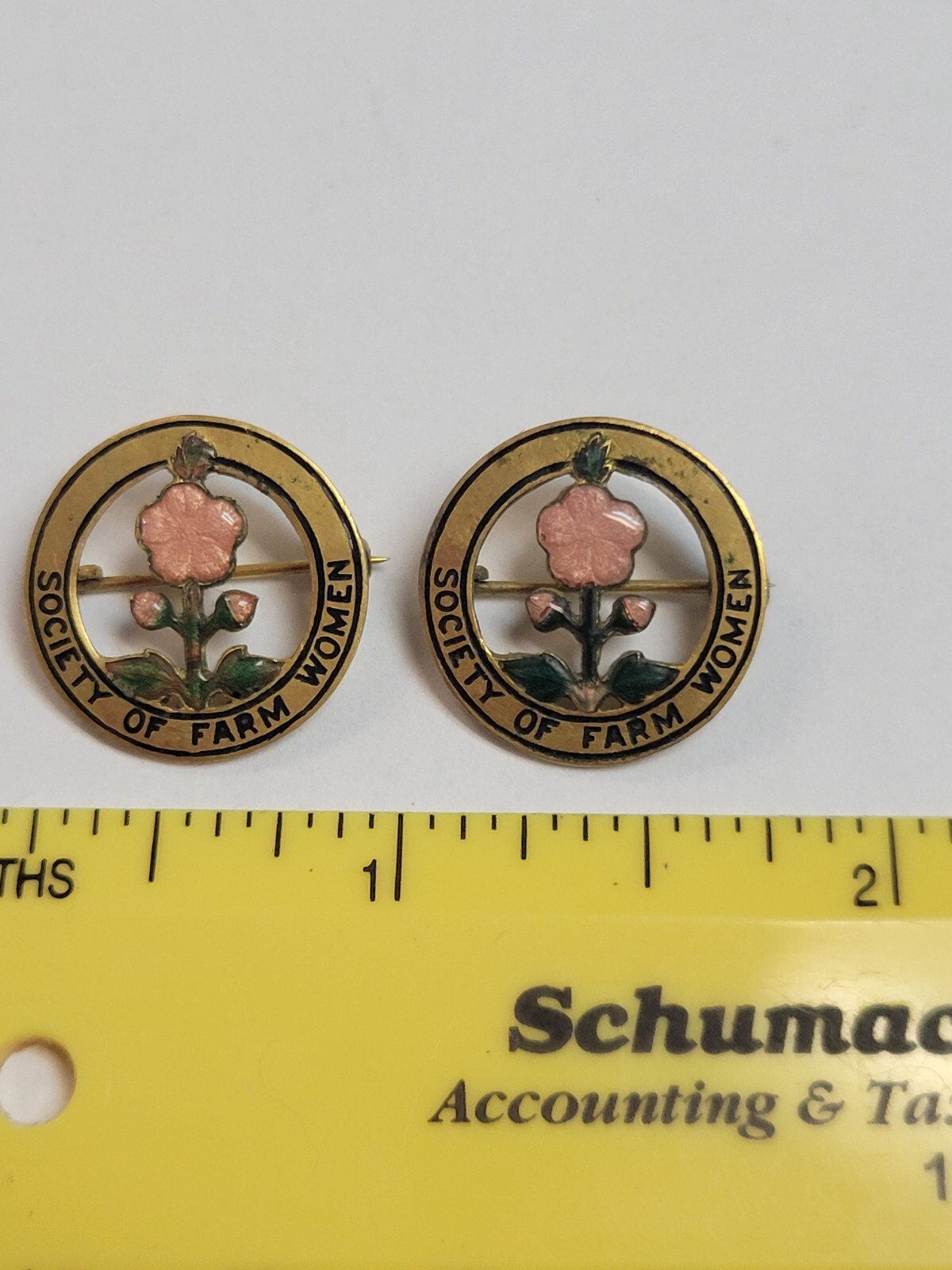 Vintage Society Of Farm Women – Pennsylvania Red Flowers Floral Pins x2