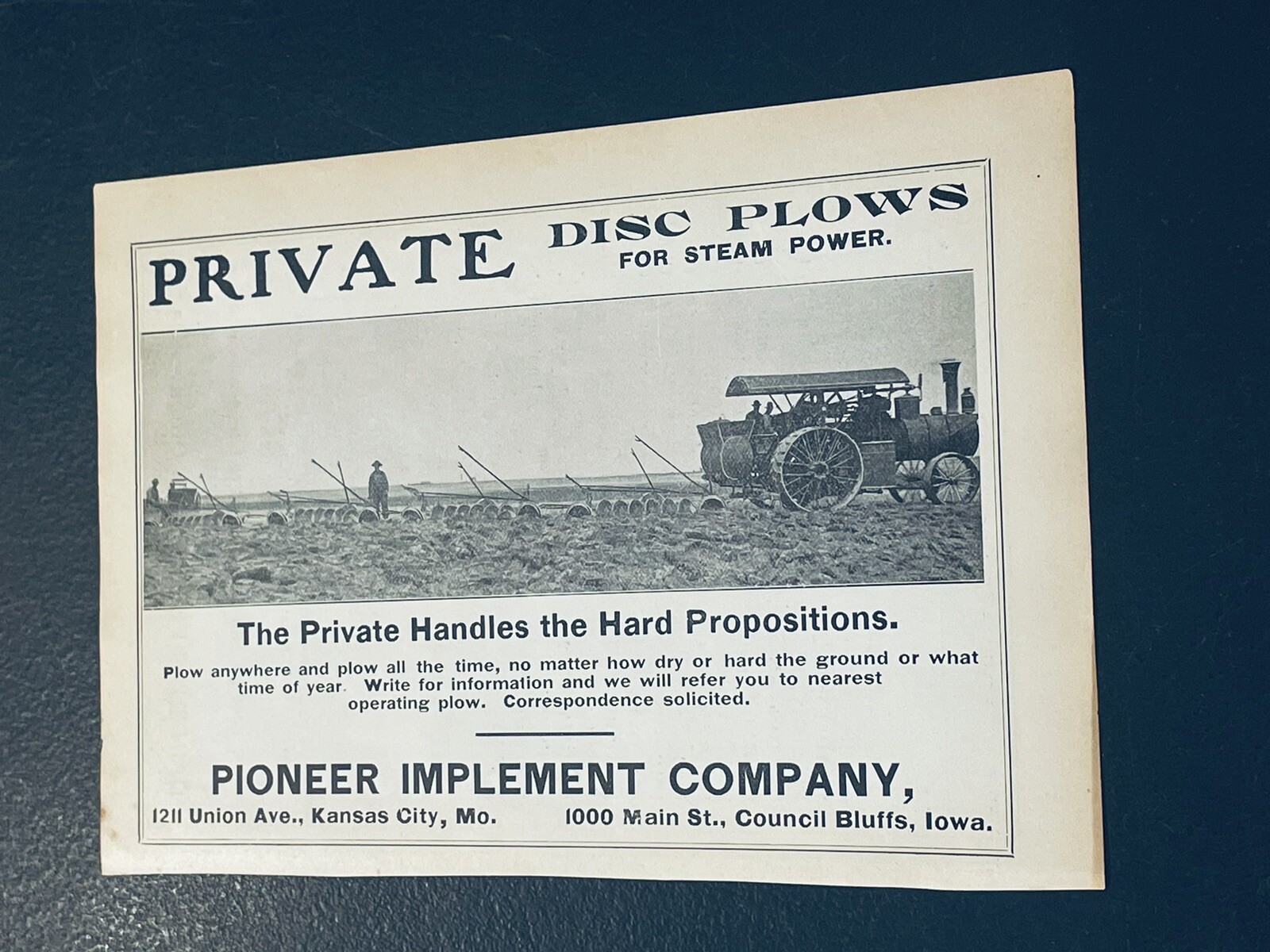 ORIGINAL 1907 Private Disc Plows Farm Pioneer Implement Advertising