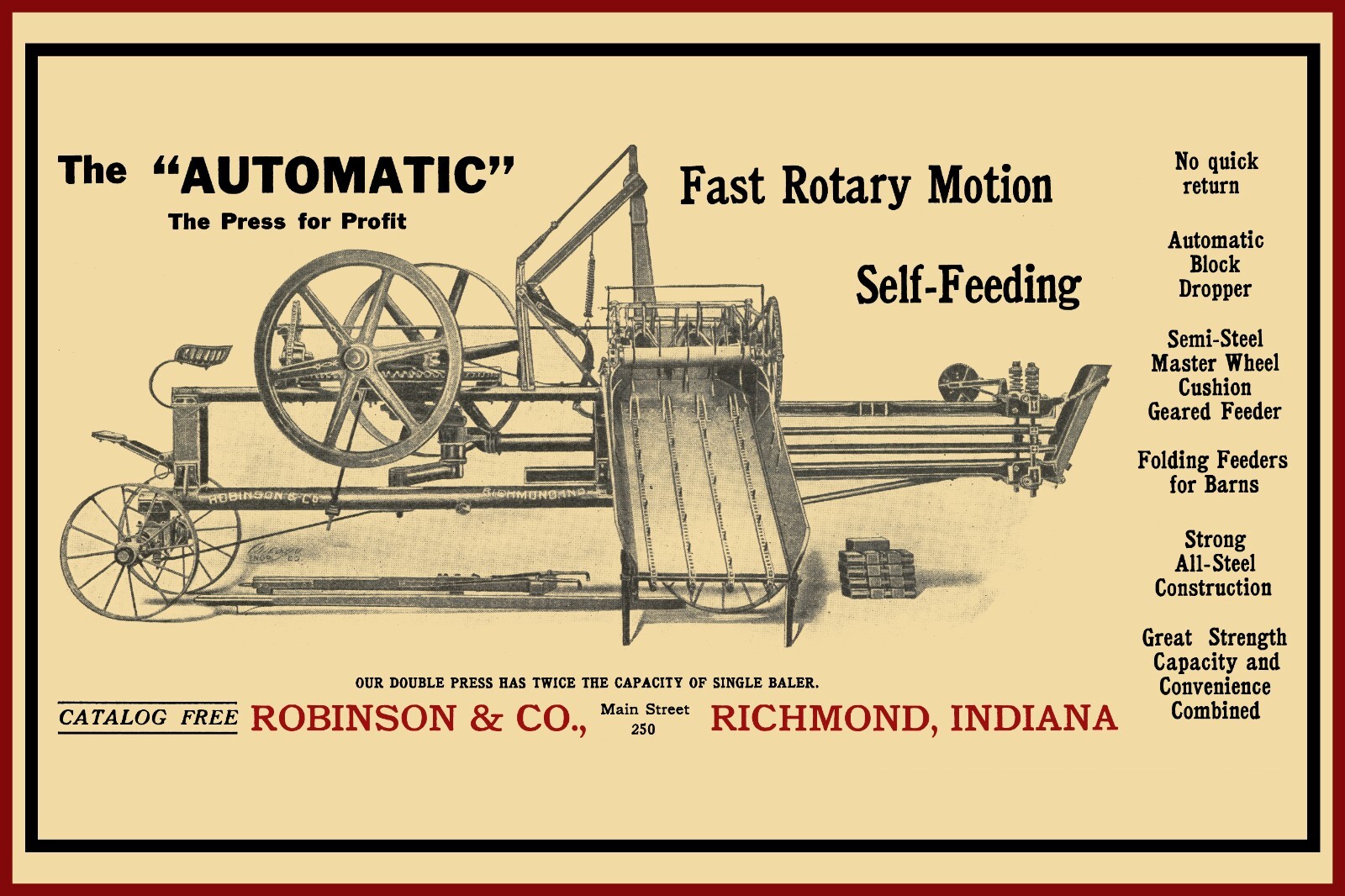 1910 Robinson & Co. Baler NEW Metal Sign – 12×18&Prime; USA STEEL LG Size 3 lbs