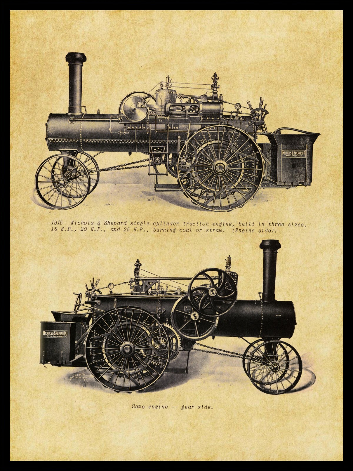 1915 Nichols & Shepard Traction Engine NEW Metal Sign: Battle Creek, Michigan