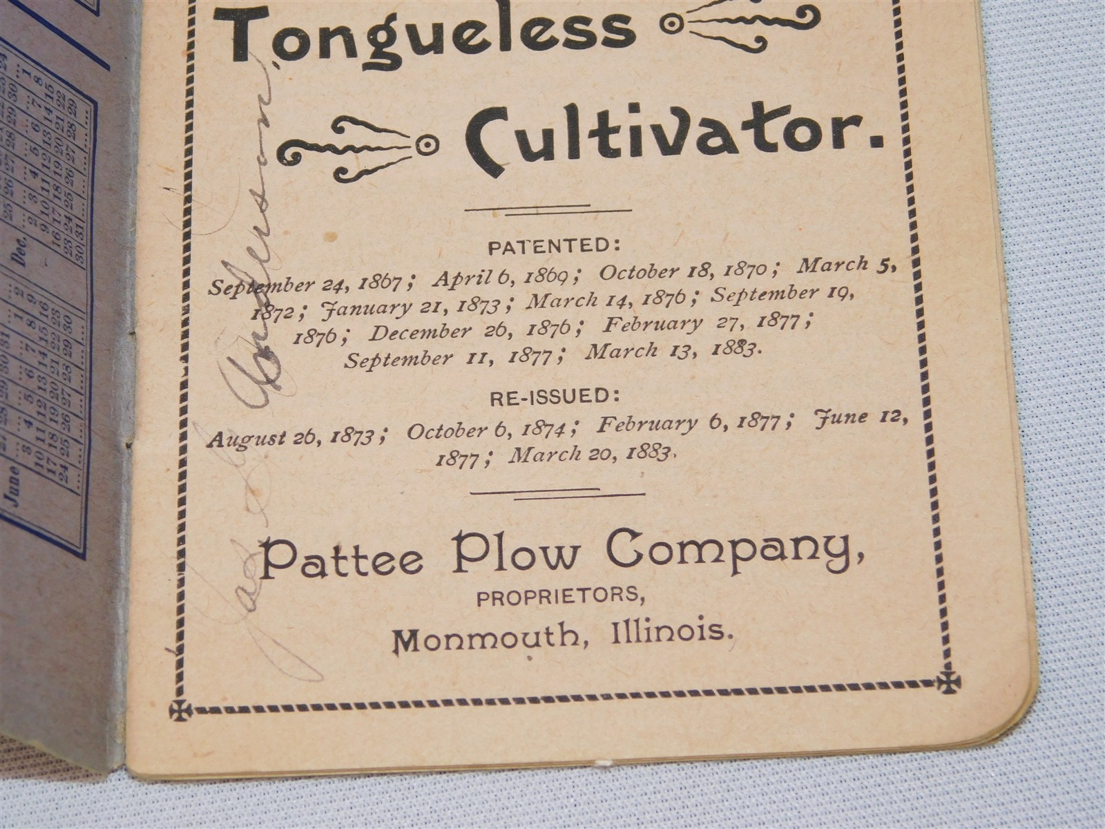 Antique 1899 Pattee Plow Co New Departure 2 Horse Cultivator Booklet Monmouth IL