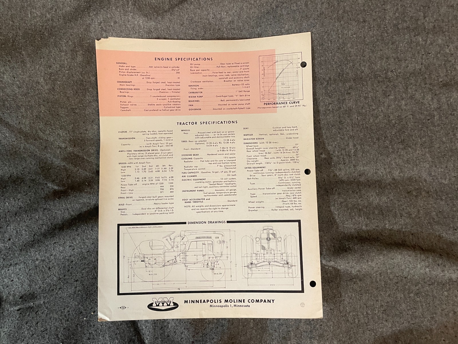 Vintage 1950&rsquo;s Minneapolis Moline 445 Industrial Wheelers Tractor Brochure