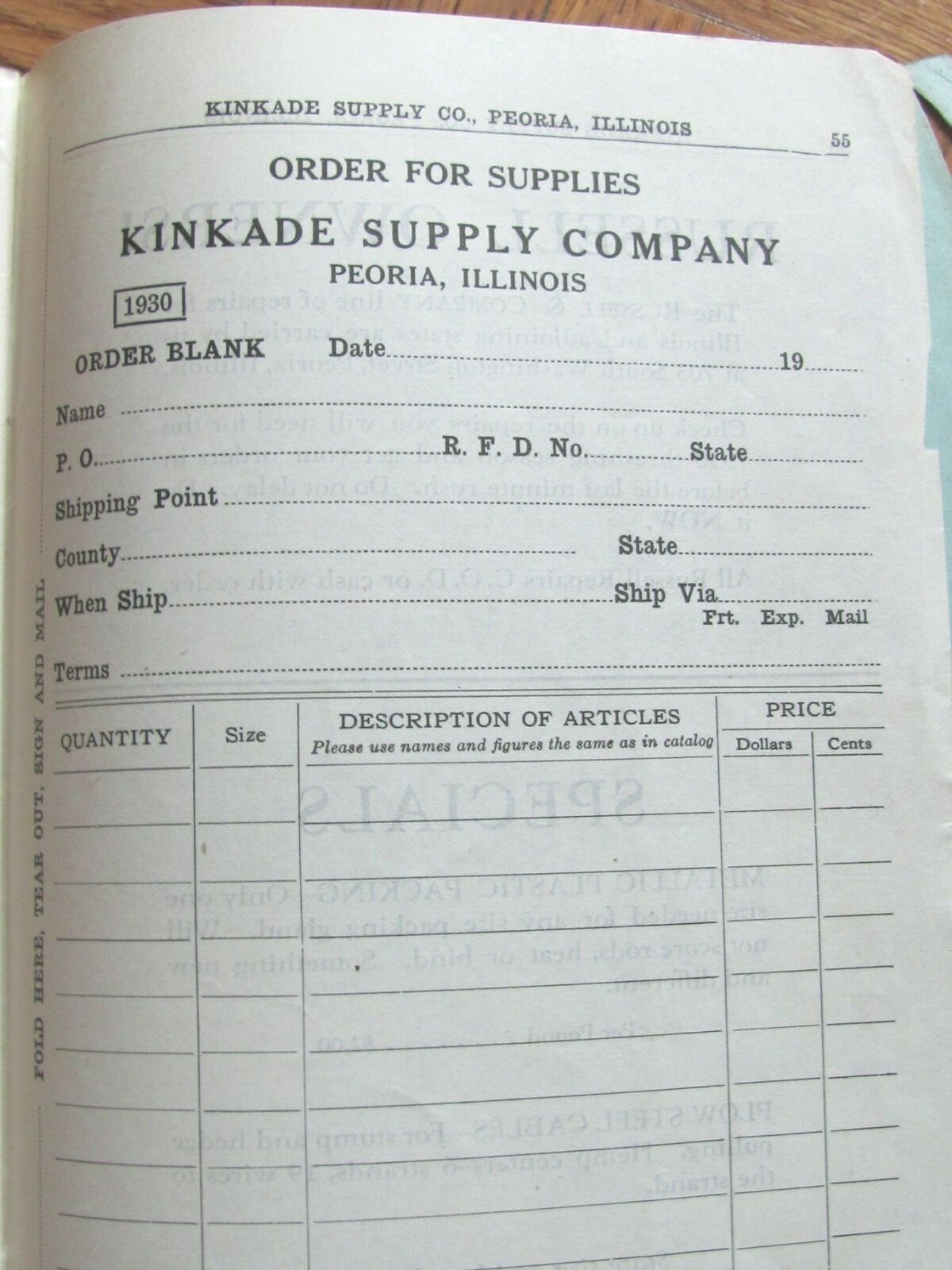 1930 FARM SALE CATALOG KINKADE SUPPLY CO PEORIA,IL TRESHER & MILL SUPPLIES