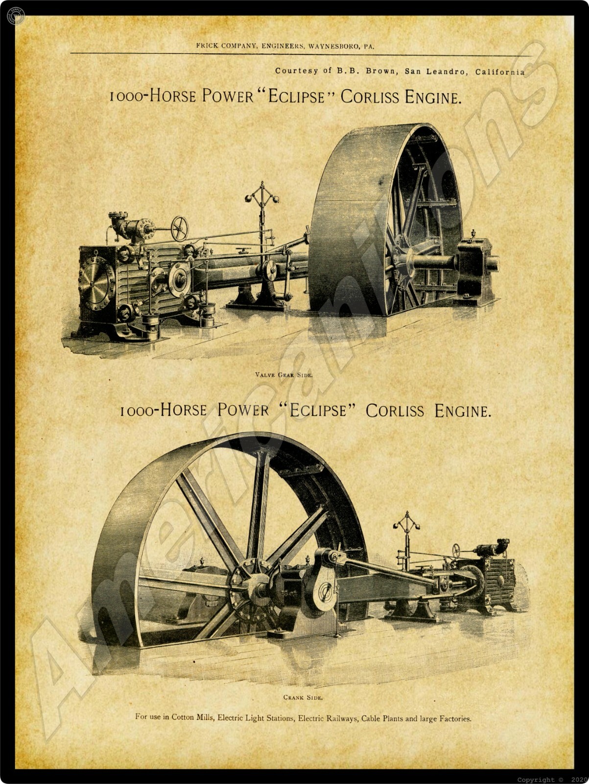 Frick Corliss Engines New Metal Sign: 1000 HP Eclipse Model – Waynesboro, PA