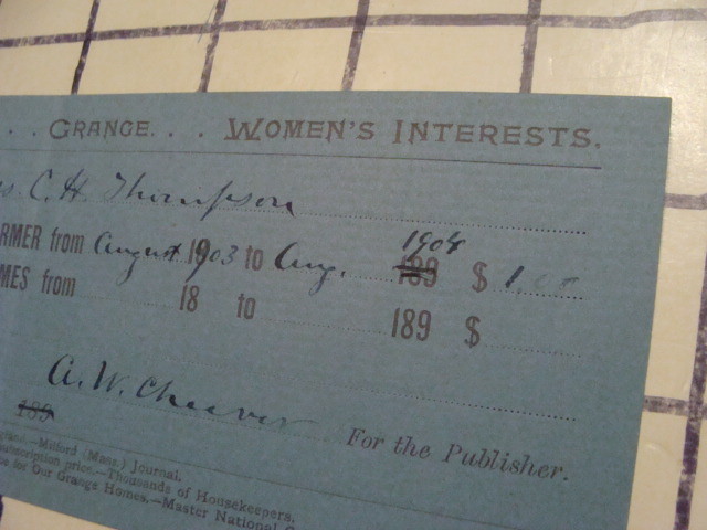 Orig Receipt — 1903 for NEW ENGLAND FARMER subscription