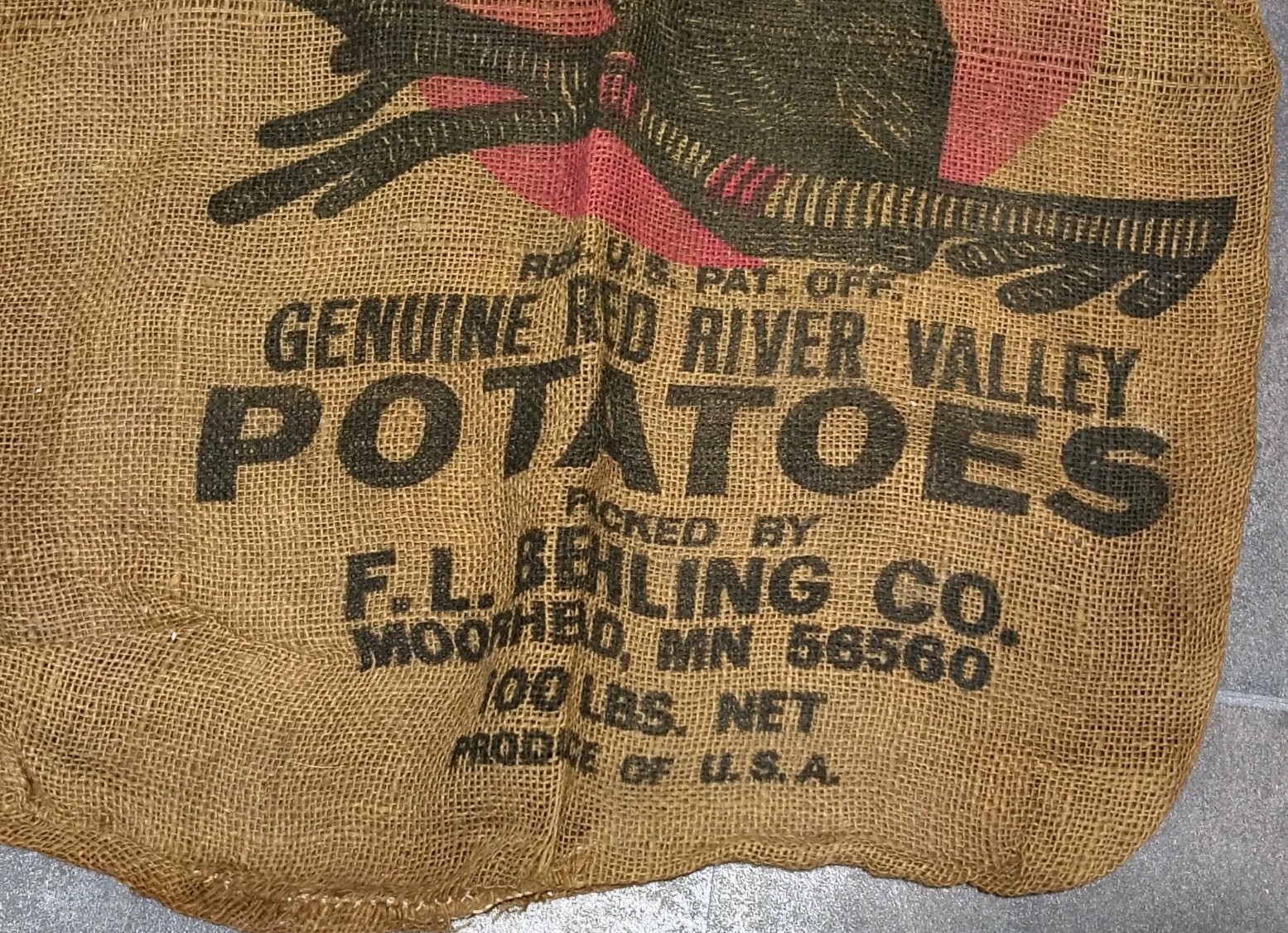 VTG Burlap 100 Lb Who-o! Who-o! (OWL) Brand Potato Sack Good Graphics & Color
