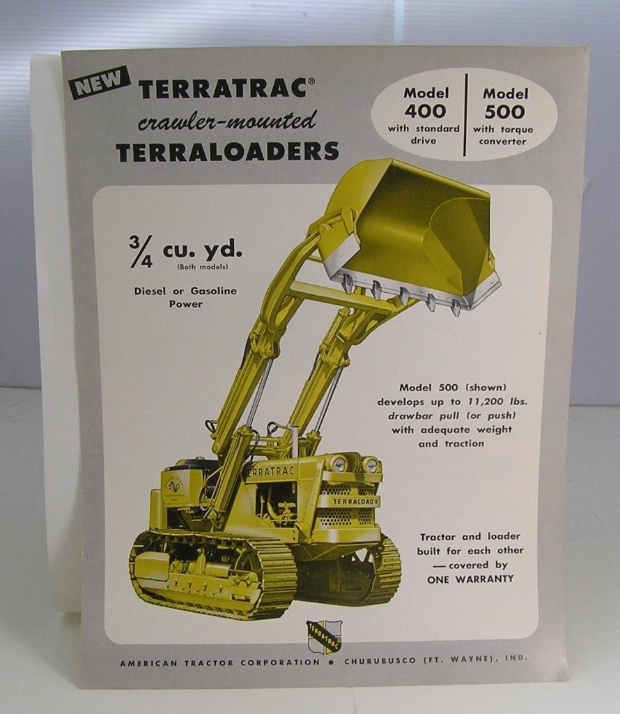 VINTAGE c1950 NEW TERRATRAC CRAWLER MOUNTED TERRALOADERS MODEL/500/400 BROCHURE