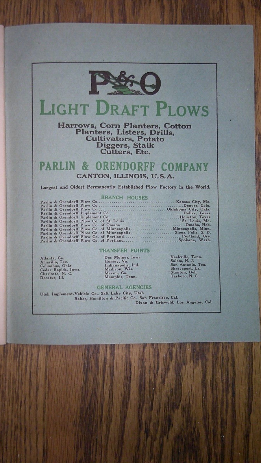 antique Advertising product booklet Parlin & Orendorff (P&O) Plow Canton, Ill 6B