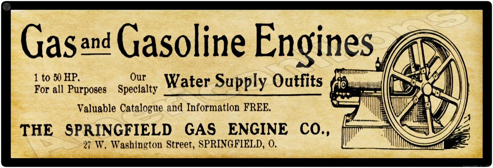 Springfield Gas Engines, OhiO NEW Sign, 12&Prime; x 36&Prime; USA STEEL XL Size – 4 POUNDS
