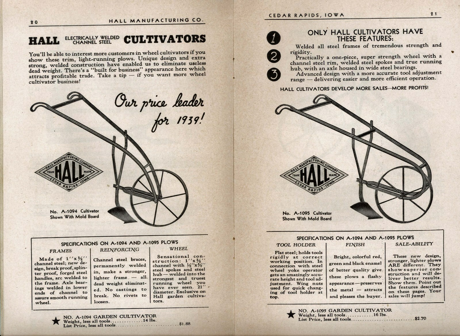 1939 catalog HALL MANUFACTURING COMPANY Cedar Rapids IOWA agricultural hardware