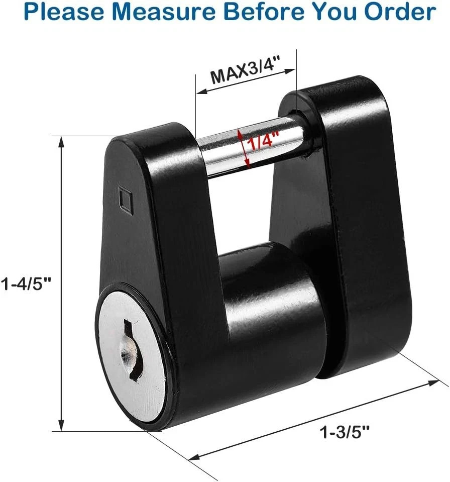 CZC AUTO Black Trailer Hitch Coupler Lock, Dia 1/4 Inch, 3/4 Inch Span for Tow B