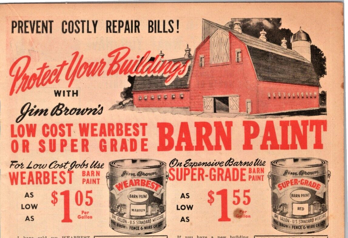 1943 Print Ad Wearbest BARN PAINT 9.5&Prime; x 6.5&Prime; – Jim Brown product