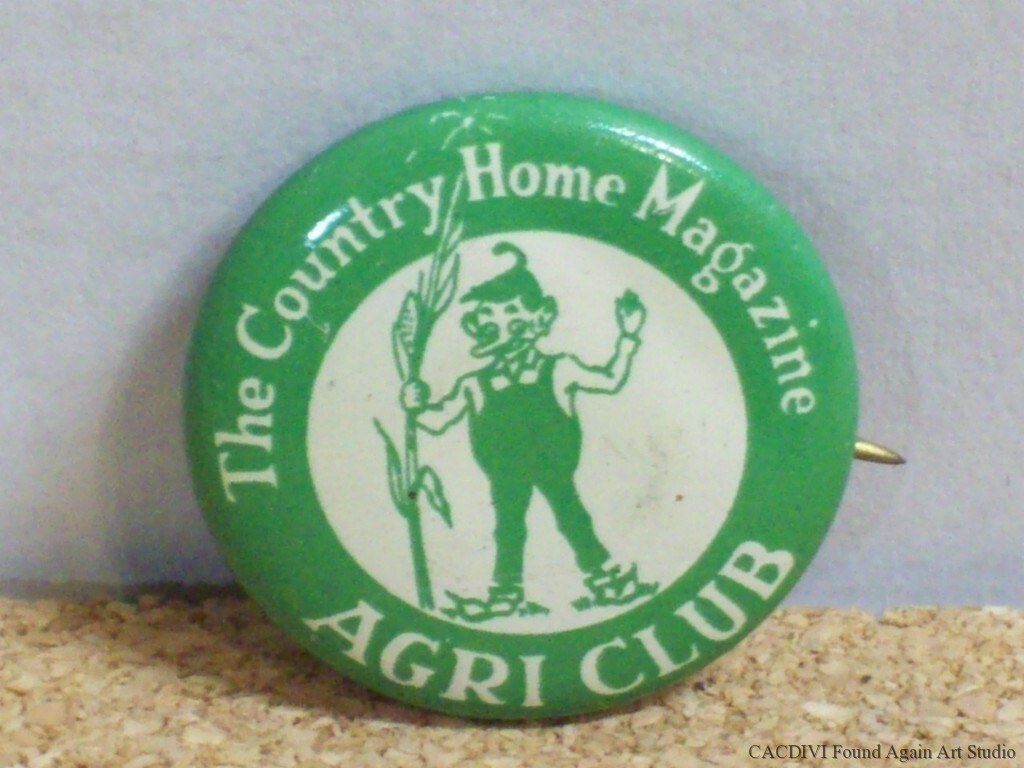 Garden Elf Pin Vintage Country Home Magazine Button Gardening Fairy Agri Club