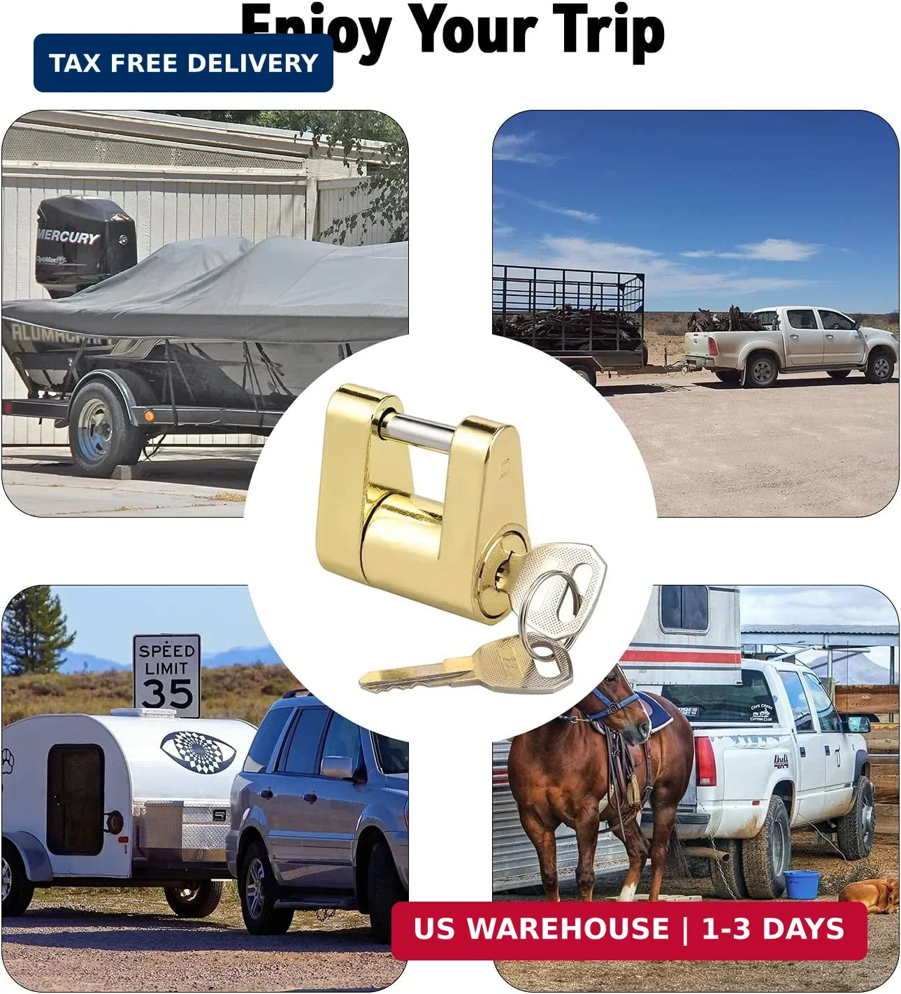 CZC AUTO Trailer Lock Dia 1/4 Inch, Coupler Lock 3/4 Inch Span Trailer Hitch Loc