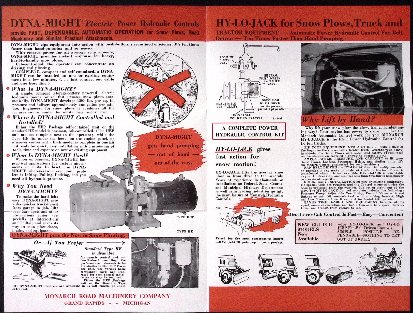 1953 Monarch Power Hydraulic Control for Snow Plows Trucks Tractors Brochure