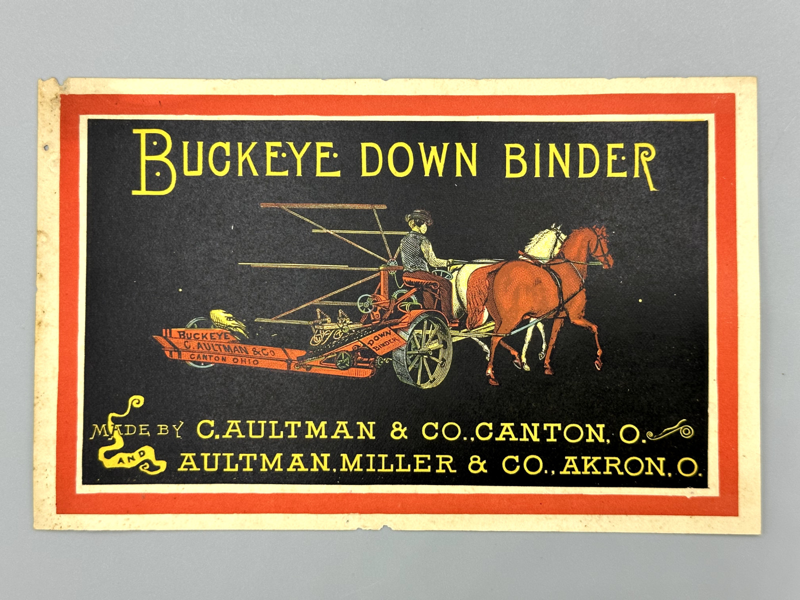 1880s BUCKEYE MOWER Aultman Miller AKRON Ohio Farm Advertising Trade Card