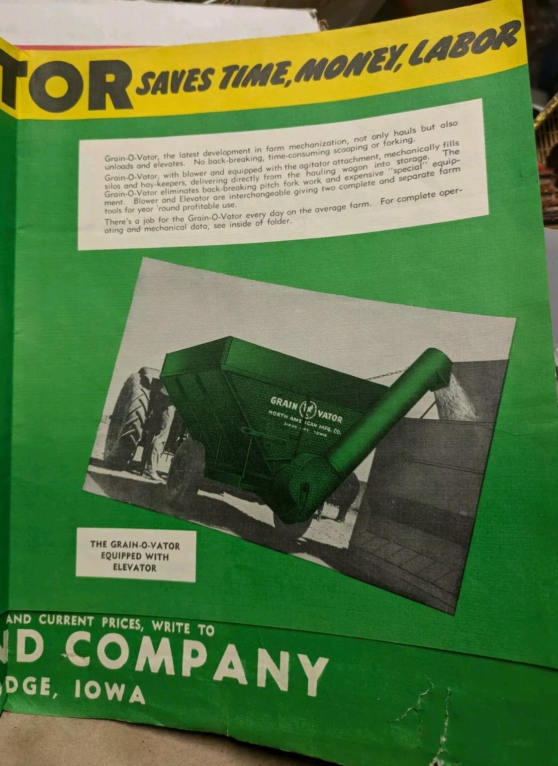 VTG Grain-O-Vator Brochure Dodgen & Co Ft Dodge & No. American Mfg Sioux City IA