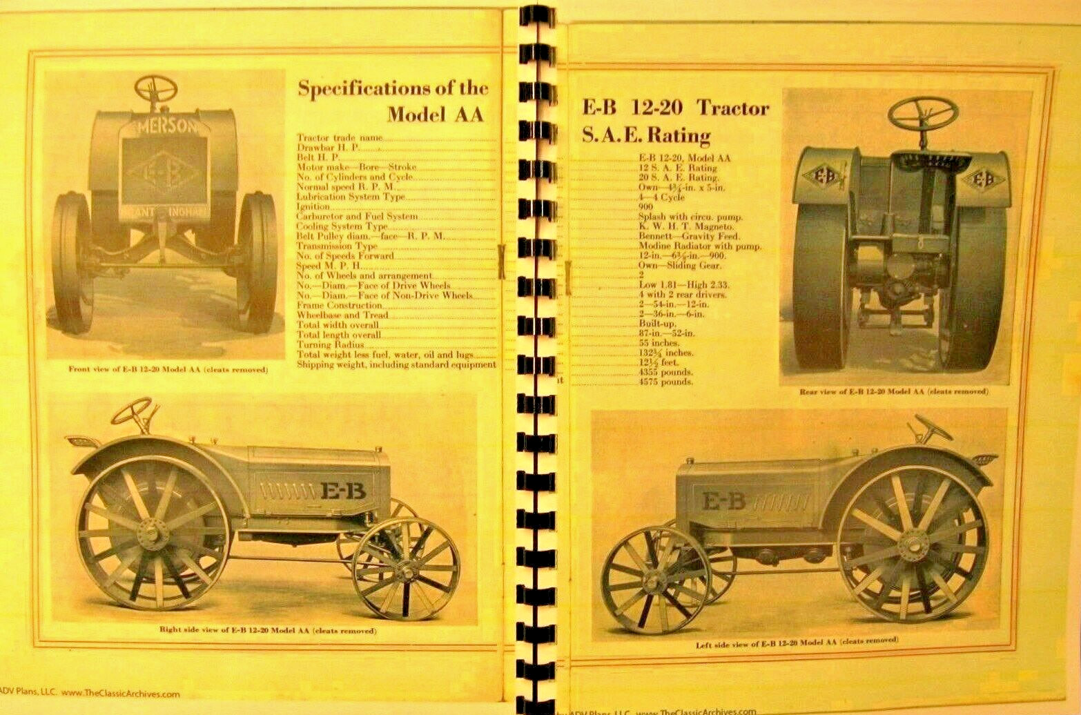 Emerson-Brantingham Implm.Model AA–S.A.E. Rating Kerosene Tractors E-B 12-20