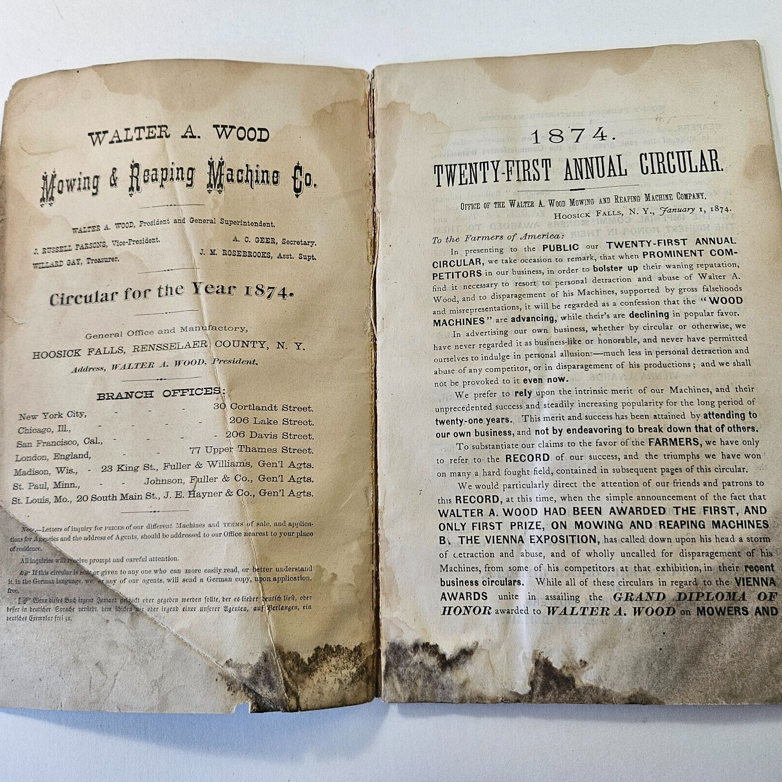 Original 1874 Sales Catalog Woods Harvesting Machines Mowing Reaping