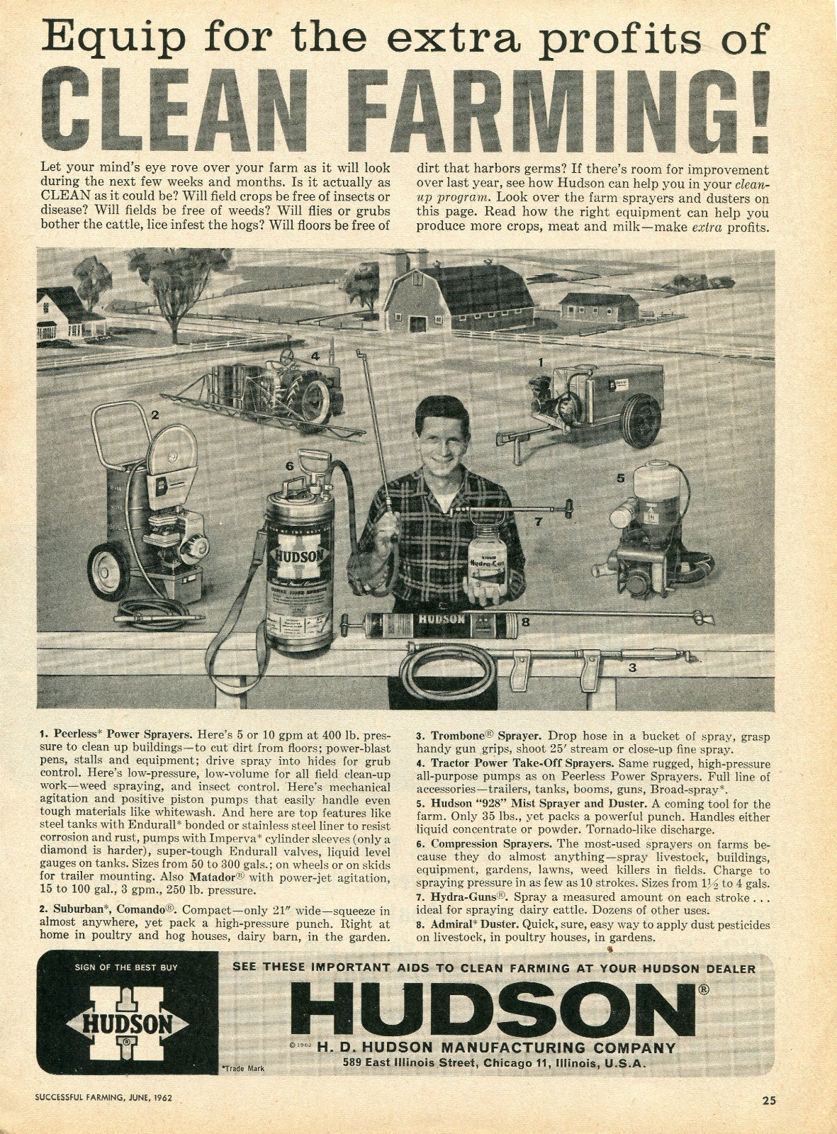 1962 Print Ad of H.D. Hudson Clean Farming Sprayer & Duster Farm