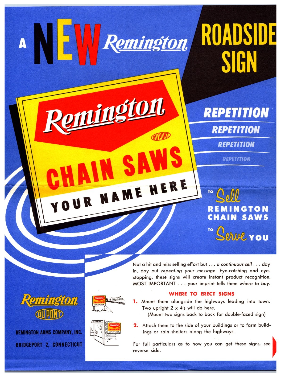 Original 1960s Remington Chainsaws Dealership Sign – Sales Brochure Ad Sheet