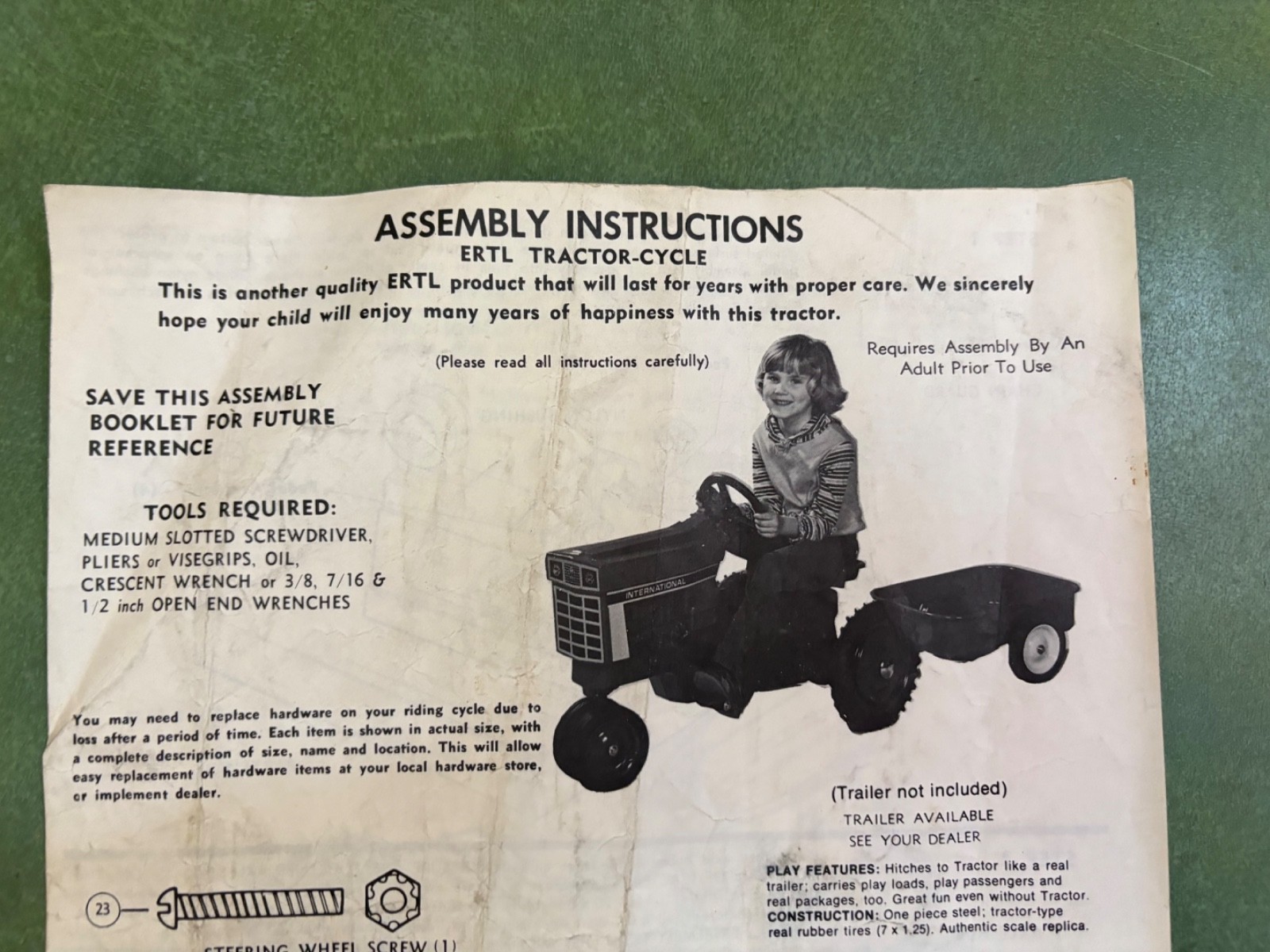 Vintage International Harvester ERTL Pedal Tractor Assembly Instructions