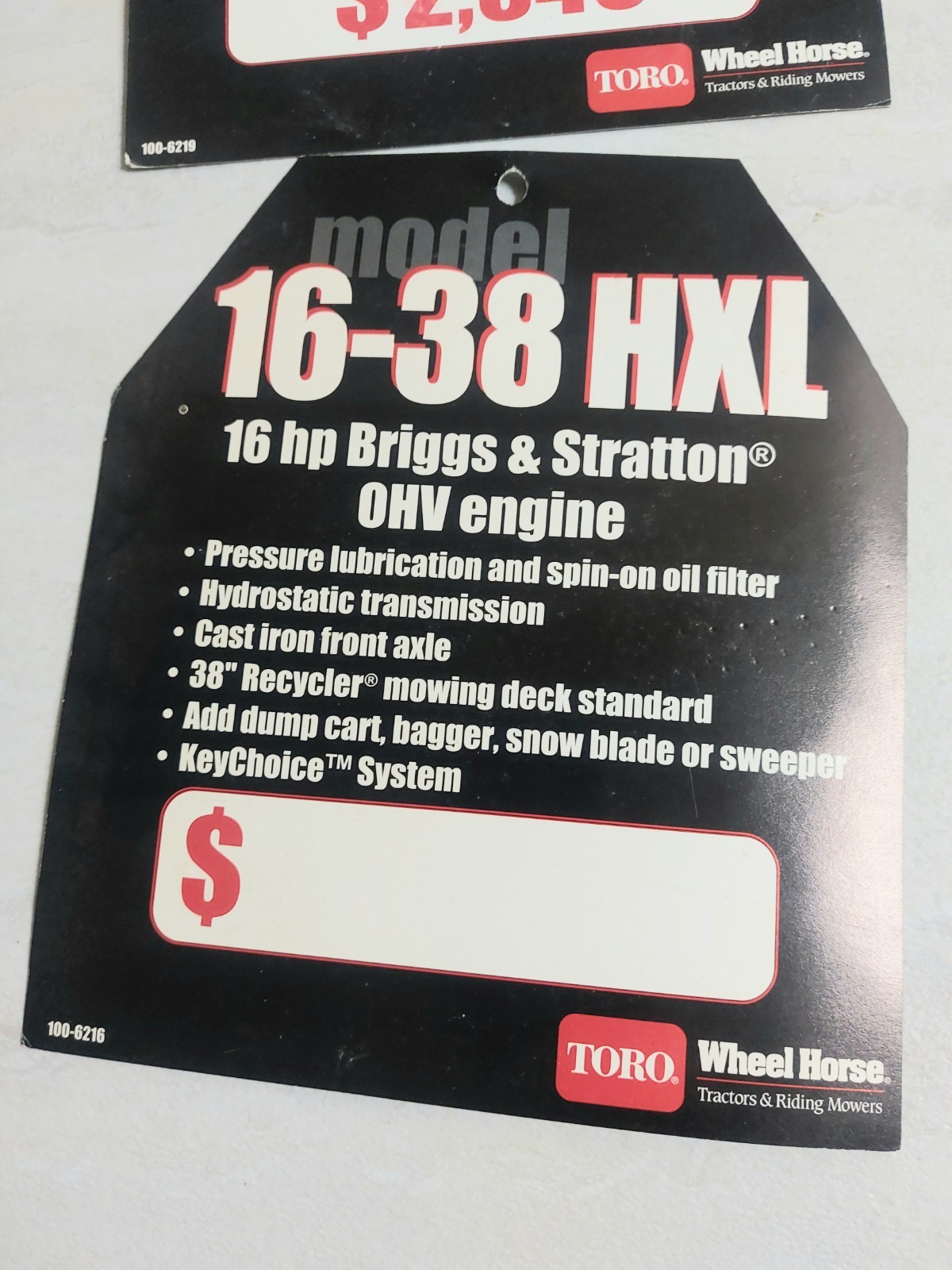 NOS Wheel Horse Dealer Price Tag Sale Hanger Tag 1990&rsquo;s
