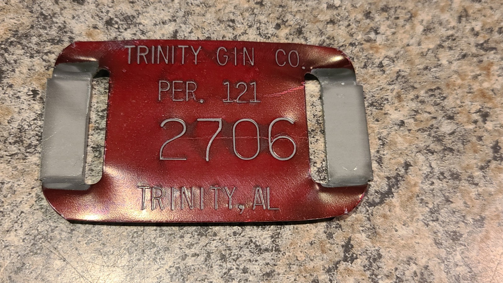 Vintage Trinity Genco Per 121 Trinity Alabama, metal cotton bale tag Badge (1)