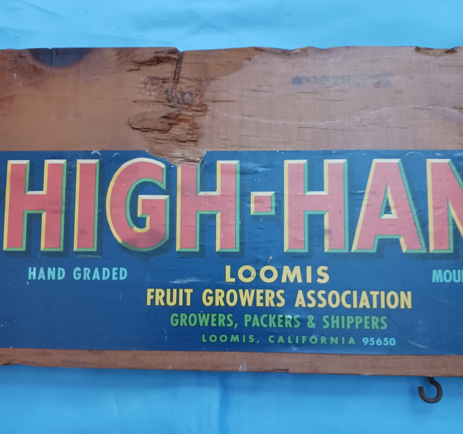 Vintage HIGH HAND Loomis Fruits Growers RED ROY PLUMS Wood Crate Piece 16&Prime; x 6&Prime;