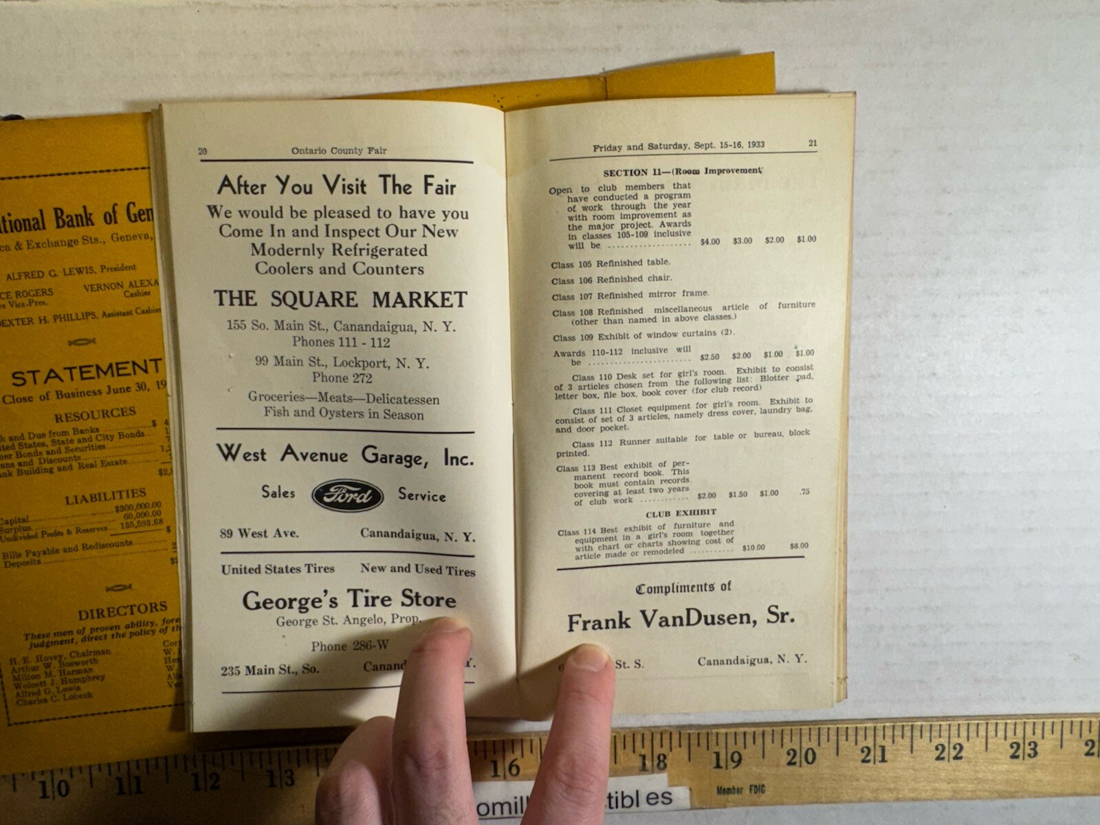 Vintage 1933 93rd Annual Exhibition of The Ontario County Agricultural Brochure