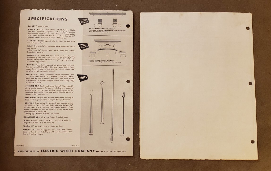 VINTAGE 1950s Electric Timken Bearing Farm Wagon Advertising Literature Brochure