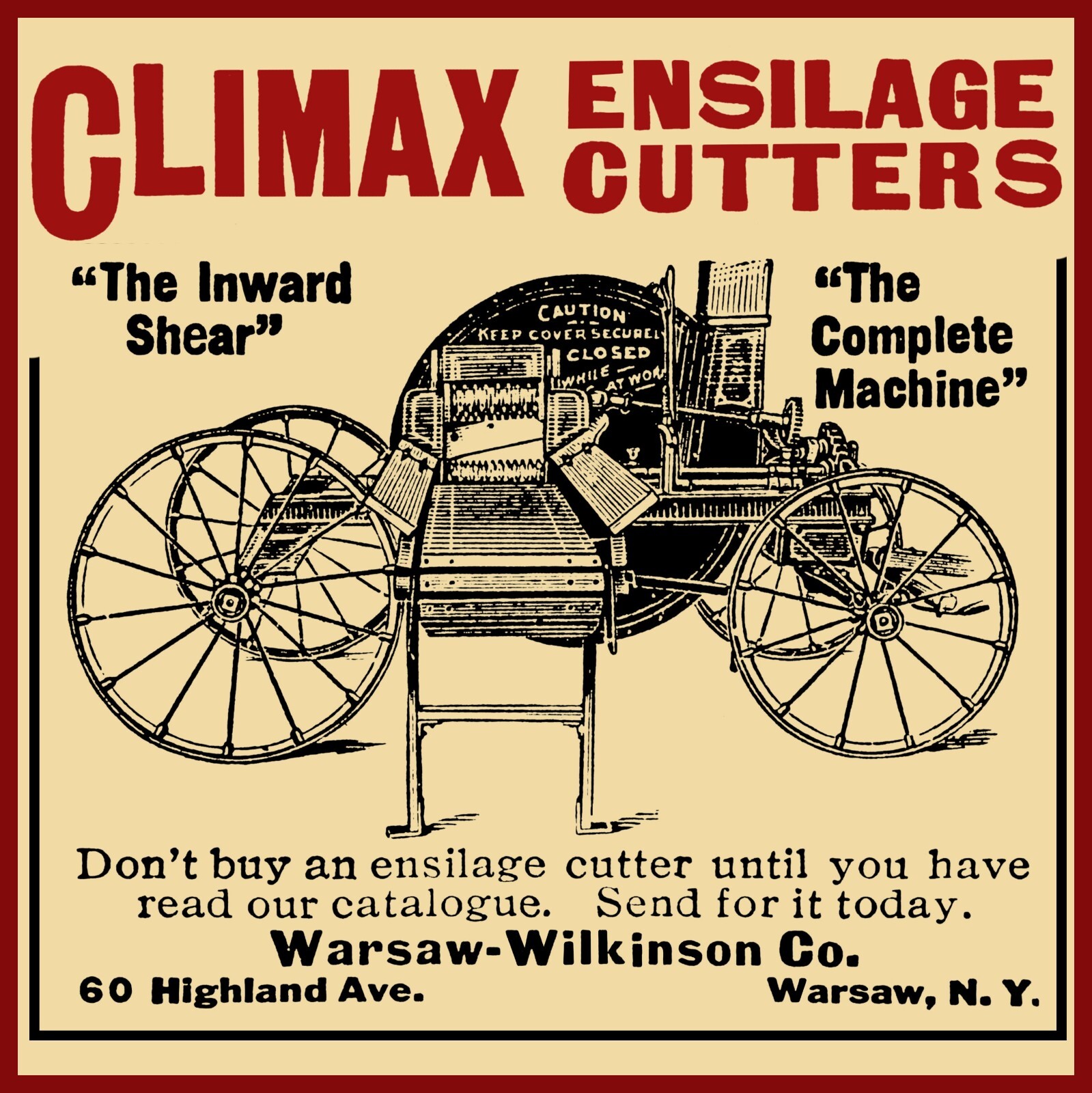 1910 Warsaw Wilkinson Warsaw NY NEW Metal Sign 28&Prime; Square USA STEEL 6 lbs.