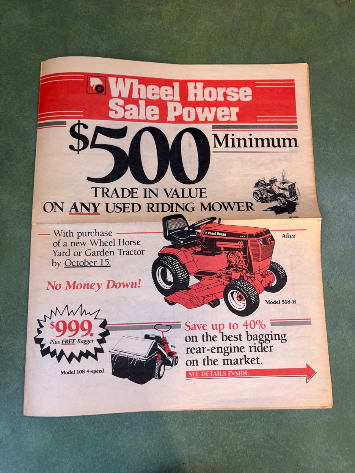 Original 1980&rsquo;s Wheel Horse Newspaper Style Advertising Brochure