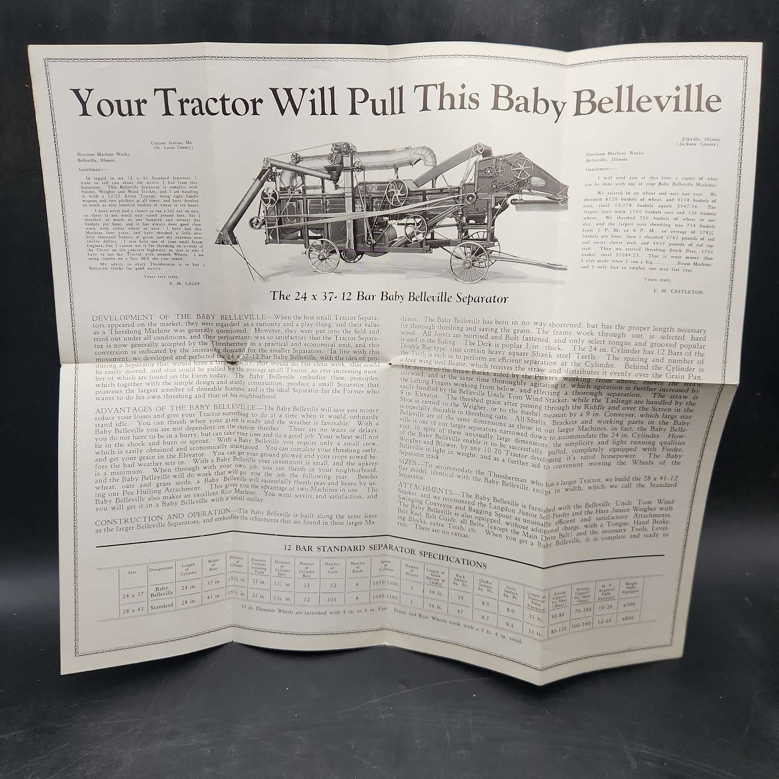 Baby BELLEVILLE THRESHING Brochure – HARRISON MACHINE WORKS – Farm Advertising