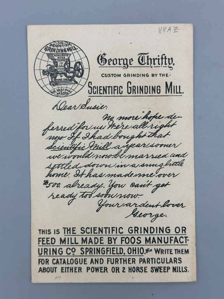1880s SCIENTIFIC GRINDING MILL Farm Advertising Trade Card SPRINGFIELD OH Letter