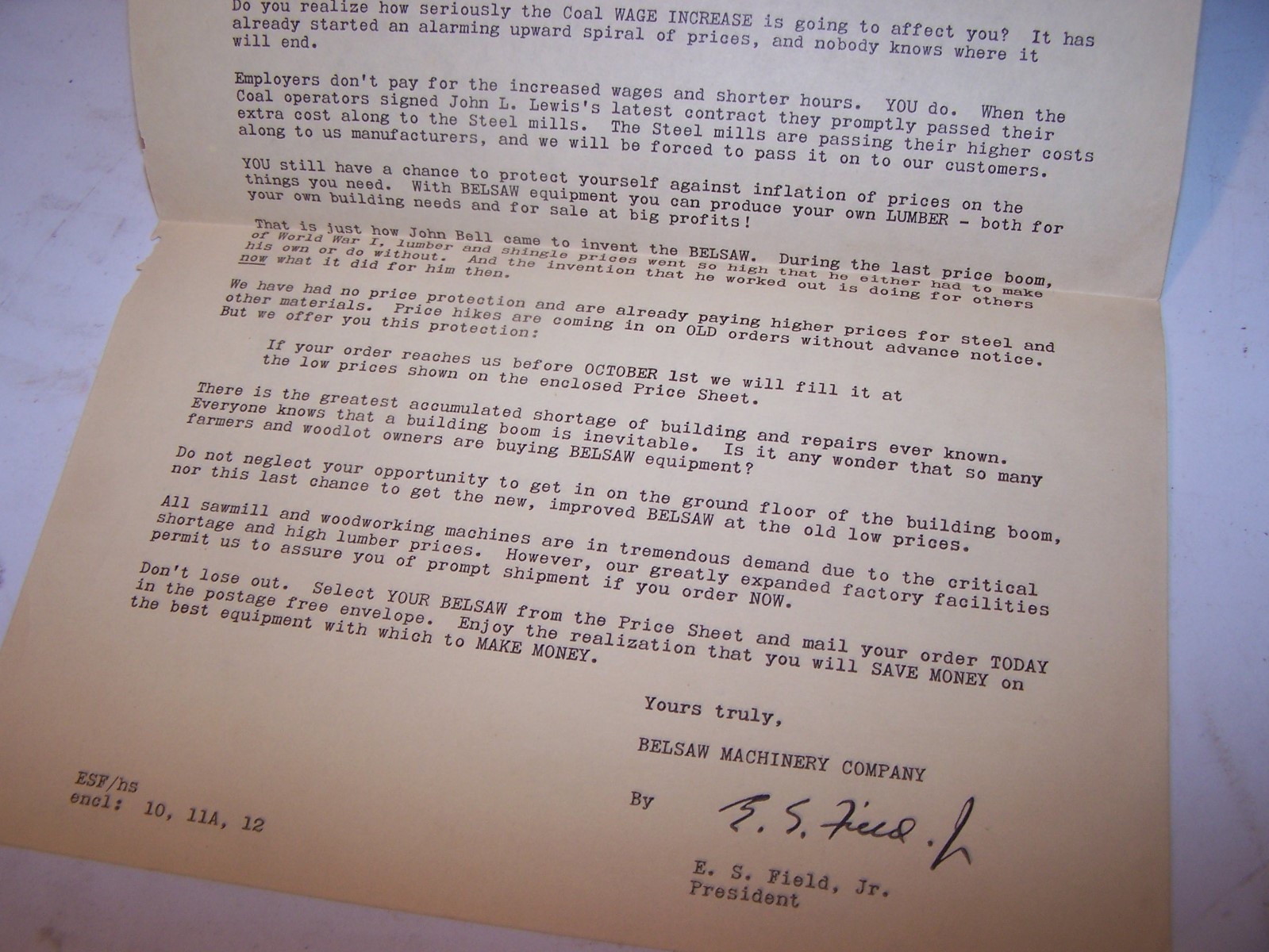 Vintage BELSAW MACHINERY COMPANY Letter KANSAS CITY MISSOURI Logging Sawmill