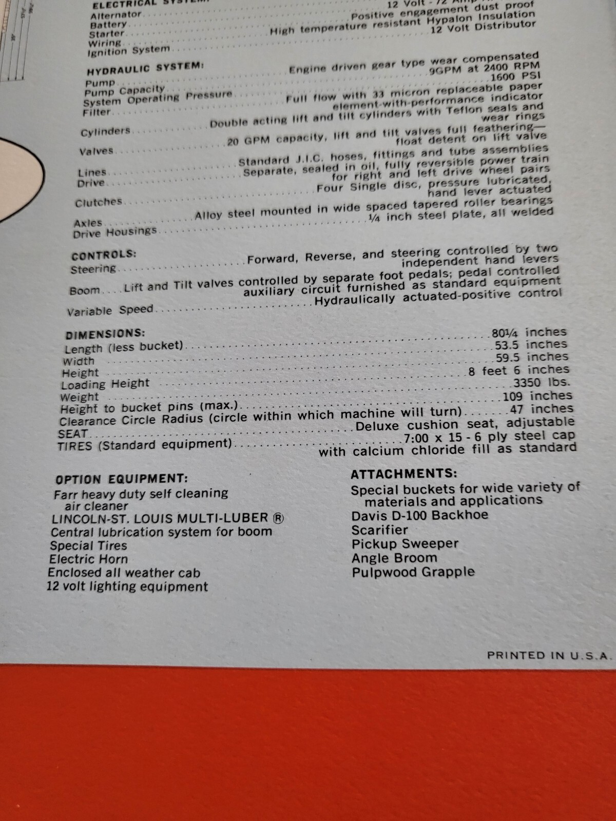 Vintage 1967 BROCHURE Melroe Bobcat Skid Steer Loader M600 25hp Wisconsin engine