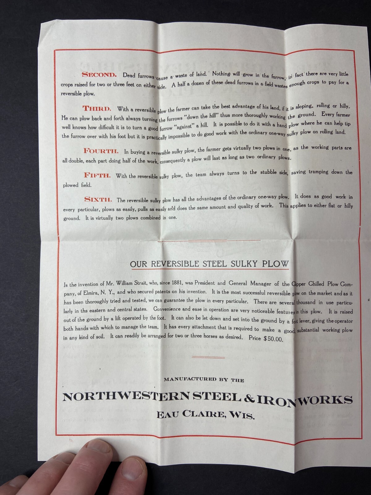 Clipper Sulky Plow 1907 Northwest Steel Eau Claire – Advertising Flyers & Letter