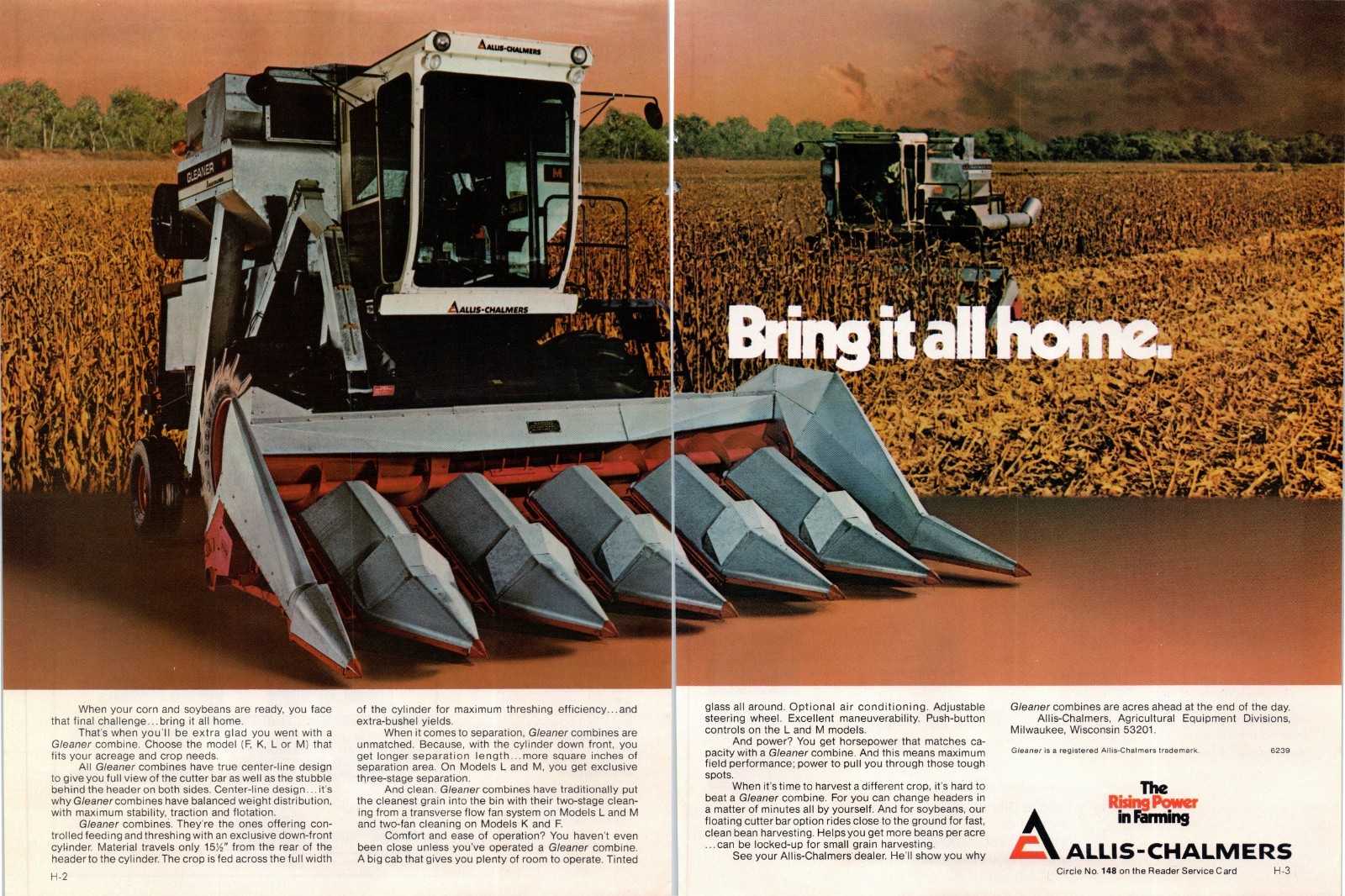 1976 Allis-Chalmers Gleaner Combine Model F K L M Vintage 70&rsquo;s 2-Page Print Ad