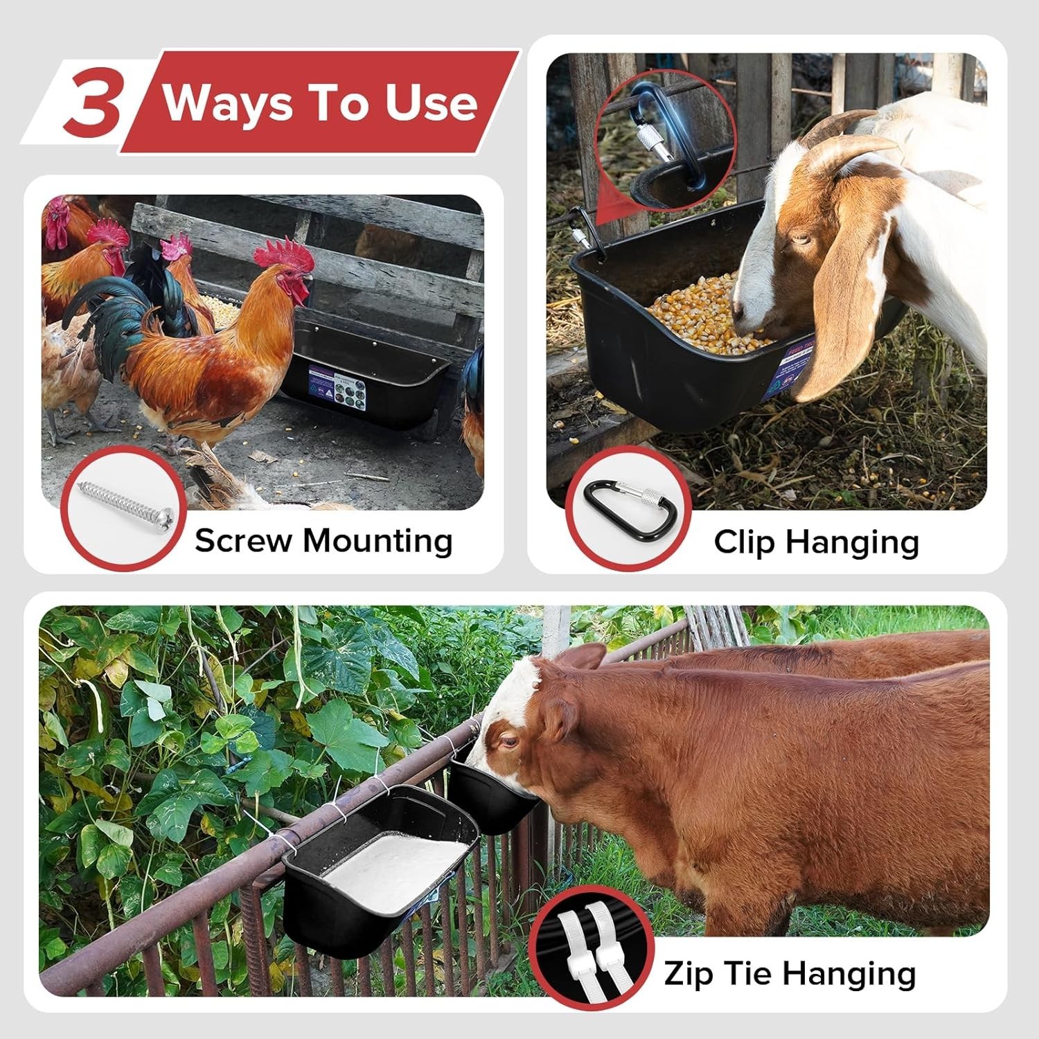 Efficient 9 Quart Feed Trough – No Waste Hanging Feeder for Large Animals